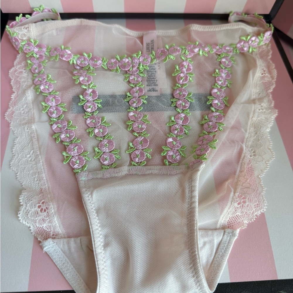 Victoria's Secret Rosebud Embroidery 3 Set NWT Corset 36 DD panty L Garter XS/S - Picture 3 of 13